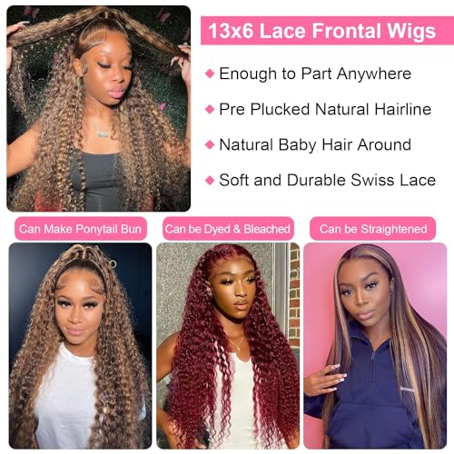 Image of 13x6 Ombre Deep Wave Lace Front Wigs Human Hair Honey Blonde Wig 34inch