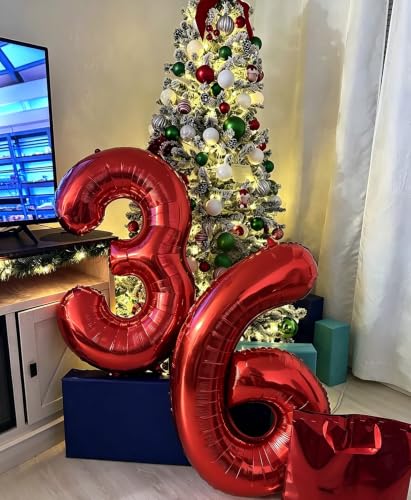 Image of 8 Balloon 40 inch Red Number Balloons for 8th Birthday Party Decorations | Saturated Color, Large 40 in, With Straw & Hanging Hole, For Back-to-School Season, Wedding, Christmas, New Year, Anniversary