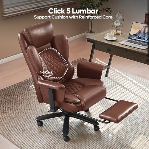 Bestier Bürostuhl Chefsessel mit Fußstütze, Office Chair Ergonomischer Drehstuhl mit Verstellbarer Rückenlehne, Gaming & Office Stuhl, Stoff (Braun)