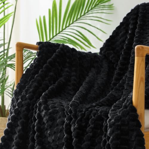 Image of Exclusivo Mezcla Fleece Twin Blanket for Bed, Extra Large Fuzzy Black Bed Blankets, Soft Cozy Plush Sofa Throws for All Seasons, 90x66 Inches