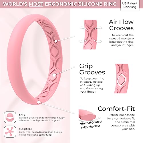 ThunderFit Silicone Wedding Rings for Women, Breathable Air Grooves Engagement Bands 3mm Wide 1.5mm Thick - 1/4/8/12 Variety Multipack4