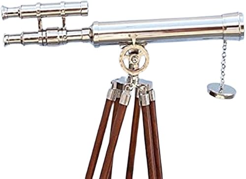 Nauticalmart - Telescopio de pie (45.0 in, cromado) con trípode de madera)