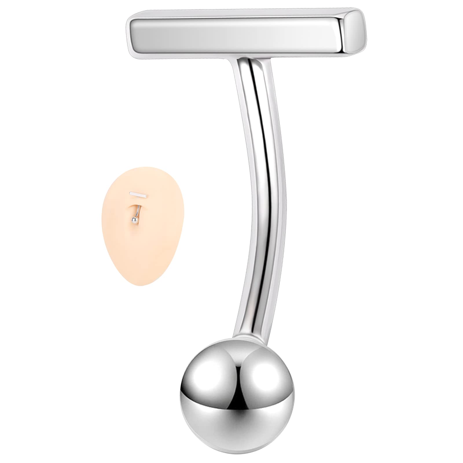 ZS14G Small Belly Button Rings for Women Girls, 16G 925 Sterling Silver Rook Eyebrow Piercing Jewelry, Simple Reverse Curved Navel Barbell Body Jewelry