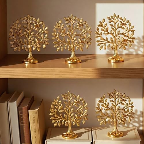 Image of BEHOMA Brass Kalpvriksh Tree with Birds Set of 5 | Kalpavriksha Tree of Life Showpiece for Table Decor (5.9 inch) | kalpvriksha Vastu & Fengshui Decor, Home & Puja Temple Ornament, Good Luck Gift