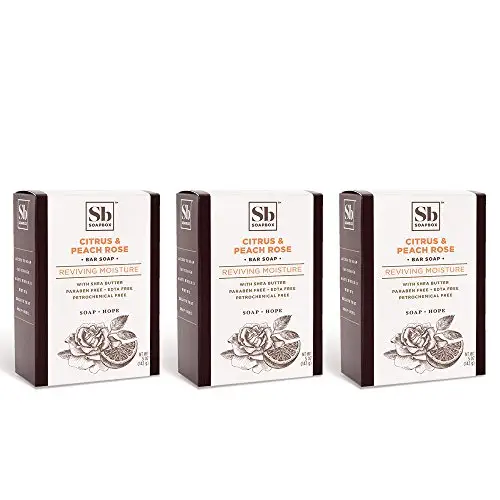 Soapbox Bar Soap, Moisturizing &amp; Exfoliating Bar Soap with Shea Butter &amp; Olive Oil - Citrus &amp; Peach Rose Scented, Natural, Eco-Friendly, Vegan- Paraben, Gluten &amp; Cruelty Free 5oz. (Pack of 3)