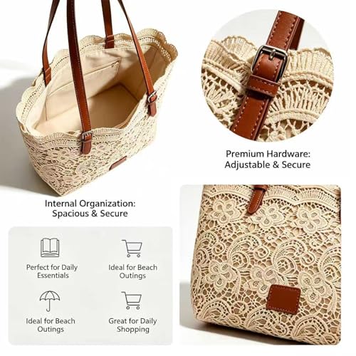 Bolso Vintage de Encaje y Hombro, Tote Boho Elegante miniatura 6
