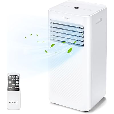 COSTWAY Portable Air Conditioner, 10000 BTU AC Unit with Cool, Fan, Dehumidifier & Sleep Mode for Rooms up to 350 Sq.Ft, with 24H Timer, Child Lock, Remote Control & Window Kit (White)