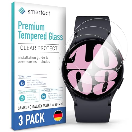 smartect Verre Trempé [3 Pièces, Clear] pour Samsung Galaxy Watch 6 40mm, Protecteur d'écran en Verre HD Anti Rayures, Sans Bulles, Dureté 9H, 0.3mm Ultra Transparent, Ultra Résistant