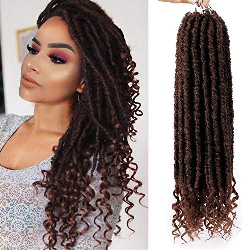 AISI BEAUTY Faux Locs Crochet Hair Goddess Locs Crochet Hair Extension 16 Inches Synthetic Hair Extension with Curly Ends 6Packs/Lot 24 Roots(T1B/30#)