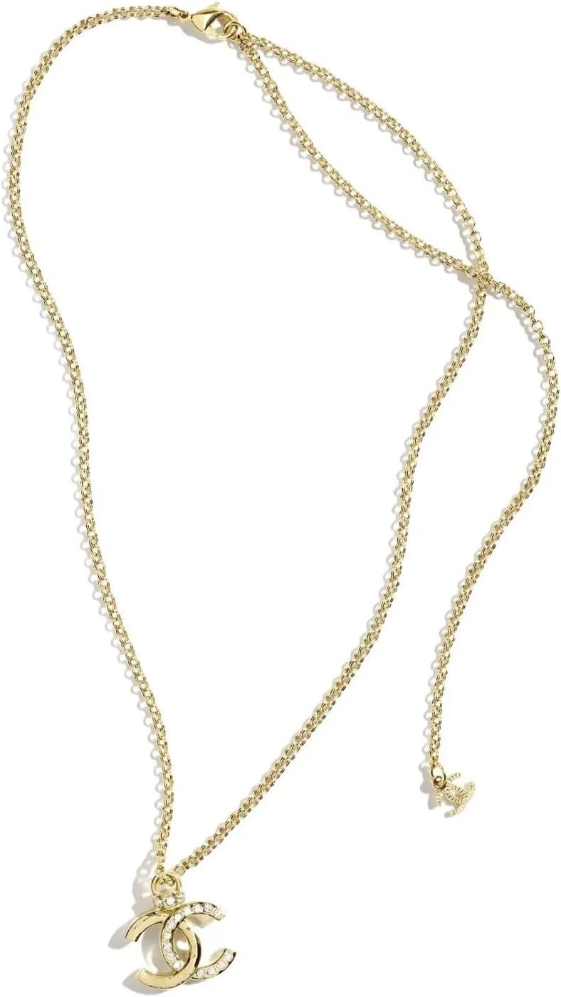 Letter logo pendant necklace, 18-inch gold-plated chain, decorated with clear crystals, fashionable women's jewelry - Image 2