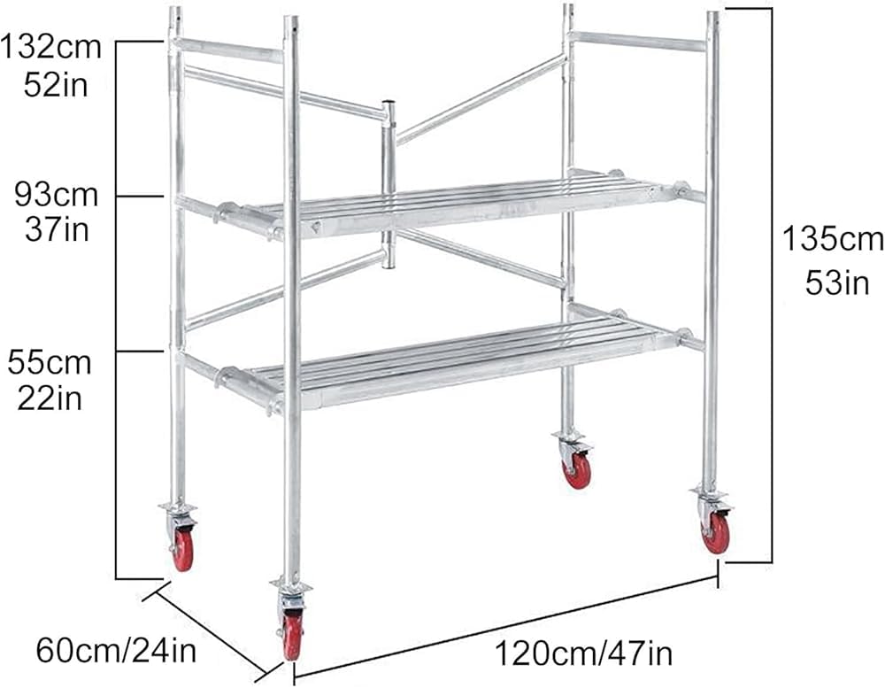 Rusztowanie z kółkami blokującymi, składana wieża, przenośna, stalowa platforma rusztowania, obciążenie 226,8 kg (wys.: 135 cm)