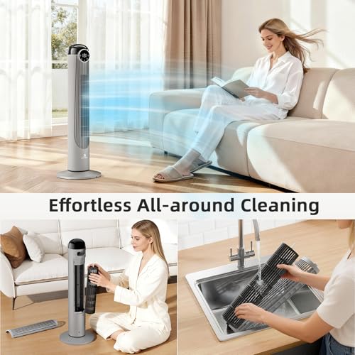Image of Antarctic Star T36 Tower Fan-36 Inch, Bladeless Oscillating Fan with Remote, 6 Speeds & 4 Modes, LED Display, 9H Timer, Quiet Floor Standing Fan for Bedroom Living Room Office, Grey