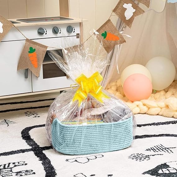 Image of GUDDE Cotton Rope Woven Storage Basket for Toys, Laundry & Blankets | Nursery Organizer Bin | Dog Toy Basket | Decorative Gift Hamper | Jute Style Home Storage (Aqua)