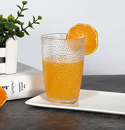 Stackable Hammered Plastic Tumbler Acrylic Glasses, Set of 5, Unbreakable Premium Drinking Cups, Perfect for Her (clear, 12oz)
