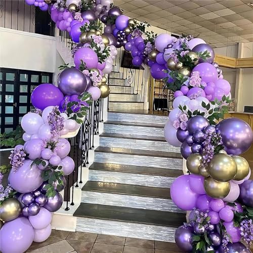 Image of Purple Balloon Arch Kit, ADOINBY 153Pcs Different Sizes inch Lavender Metallic Purple and Gold Balloons and Confetti Party Balloon Garland Kit for Women Birthday Baby Shower Wedding Party Decorations