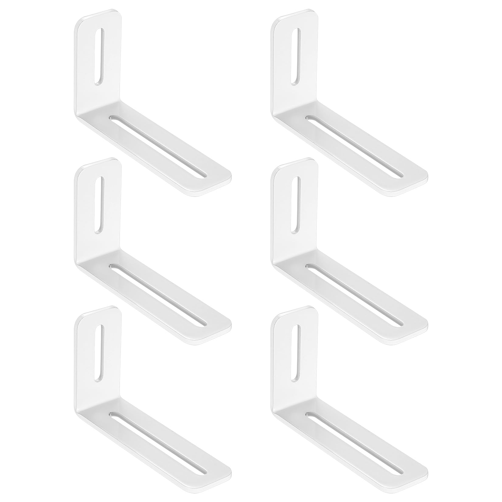 Adjustable Mounting Bracket with 2 Slots, 6 Pieces White L-Shaped Furniture Corner Bracket Corner Connectors, 90 Degree Adjustable Angle Right Angle Brackets, (101+60) x30mm/Thickness 3mm