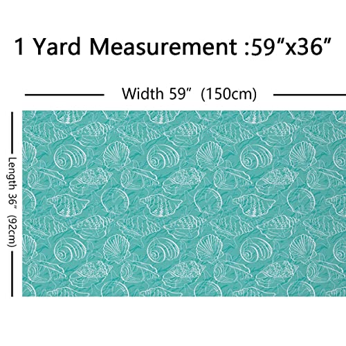 Sea Shells Upholstery Fabric for Chairs,Ocean Marine Beach Starfish Fabric by The Yard,Hawaiian Sea Life Animals Fabric for Upholstery and DIY Projects,3 Yards,(L276*W150cm) Seafoam White - Image 2
