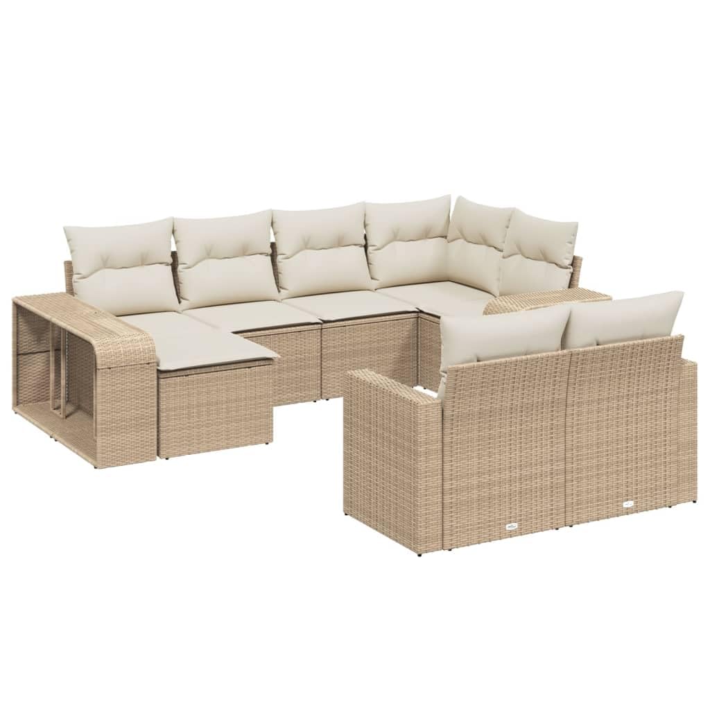 Set Divano da Giardino 10 pz con Cuscini Beige in Polyrattan, Set Giardino Esterno, Divano da Giardino, Salotto da Esterno, Set da Giardino, Arredo Giardino