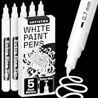 ARTISTRO 5 White Paint Pen for Rock Painting, Stone, Ceramic, Glass, Wood, Tire, Fabric, Metal, Canvas, Calligraphy Pen, Acrylic Paint White Marker Water-based Extra-fine Tip