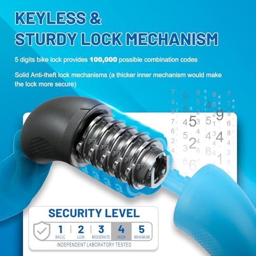 Image of APECYC Bike Lock, 3 /4 /5 /6FT Heavy Duty Anti Theft 5-Digit Combo Chain Lock | Resettable Combination Bicycle Lock, Keyless and Long Security Chain Lock for E-bike, Scooter, Bike Rack, Commuting & Outdoor