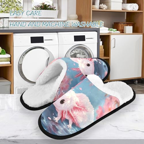 Axolotl Cute Pink Leaves Slippers For Women Men Soft Memory Foam Non-Slip Animal Winter Indoor House Shoes Travel Slipper3