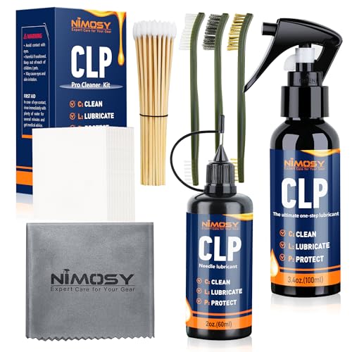 NIMOSY CLP Gun Cleaning Oil Kit-Includes 3.4oz Gun Oil 2oz Needle Lubricant, Gun Brushes Reusable Cloth Swabs and Patches,Gun Accessories Cleaner for Rifle Pistol Firearm Maintenance Gifts for Men
