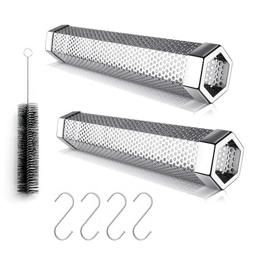 Pellet Smoker Tubo,2 Pcs Tubo De Ahumador De Pellets Con Cepillo Y Gancho,Tubo De Ahumador Para Parrilla,Tubo De Ahumado Para Pellet Para Todas Las Parrilladas,Pescado,Cerdo,Ternera,Filetes