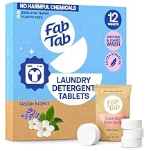 Fab Tab Laundry Detergent Tablets, Plant-Based Formula, Removes Tough Stains, Plastic-Free Alternative to Pods, All Washing Machines 12 Count, Floral