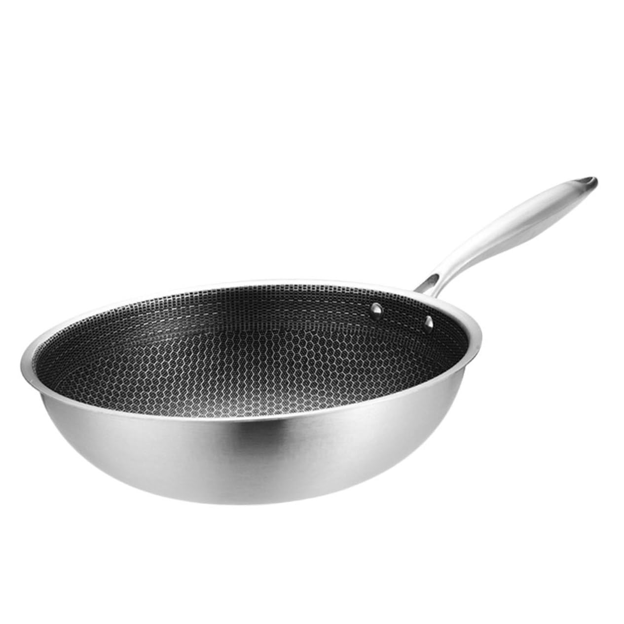 Wok Cuisine en Acier Inoxydable, Design Épais, Argenté