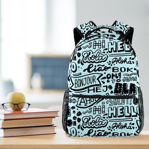 Sac à dos bleu multicolore Hello Different Language avec grand compartiment - 5