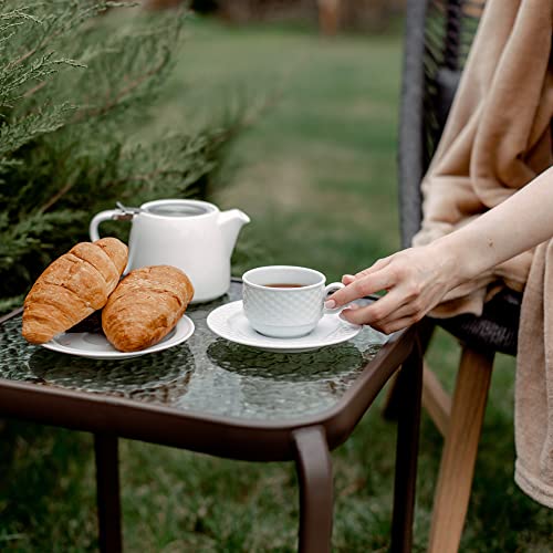 Prolisok Metal Side Table With Tempered Glass Top – Home Furniture For Patio, Pool & Balcony – Small 16” Outdoor End Table – Square Coffee Table In Bronze #TOP4