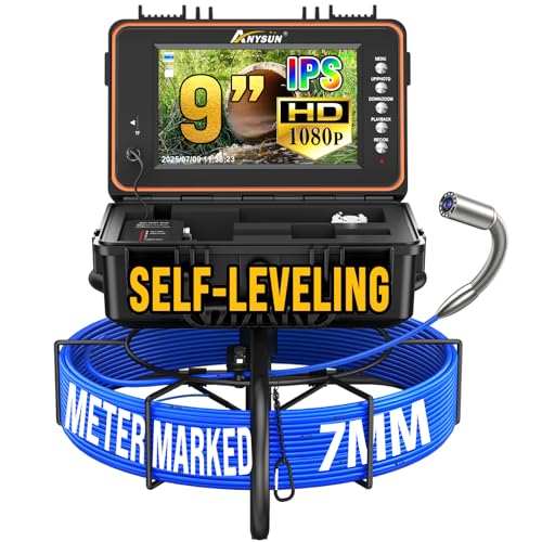 Anysun Inspektionskamera mit Selbstnivellierung, 23mm IP68 Wasserdichter Rohrkamera, 9' IPS Bildschirm, 1080P DVR, 7mm Kabel mit Meter-Markierung, 5100mAh Akku Endoskopkamera für Abflussinspektionen