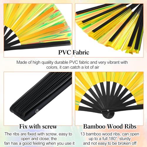 Image of Maitys Large Rave Fan Folding Handheld Fans 13'' Clap Fans for Line Dancing Clack Fan Holographic Festival Accessory for Martial Art Gift Performance, Includes 2 Pouch