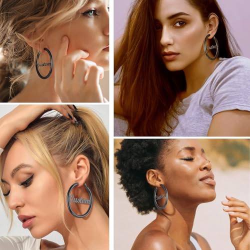 Image of Stainless Steel Chunky Hoop Earrings For Women, Minimalist and Chic, Black /Gold Plated, Round Hoops Earrings Hypoallergenic, Size: 30mm /40mm /60mm /80mm, Come with Box