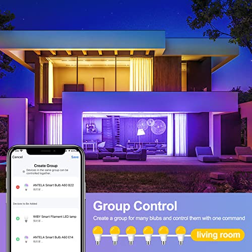 ANTELA Smart Bulb B22 Alexa Light Bulbs, 9W 1000LM LED WiFi Bulb, 2700K-6500K RGB Dimmable Colour Changing, Smart Life App Control, Compatible with Alexa, Google Home, No Hub Required, 2 Packs - Image 6
