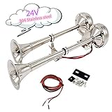 YIYIDA Car horn bocina eléctrica 150 dB bocina para coche bocina de coche double de acero Inoxidable para coche para cualquier barco de 24 V camiones trenes barcos coches furgonetas car camion