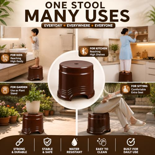 Image of PulGos 10 inches Anti- Slip Plastic Sitting Stool for Kitchen & Bathroom Lightweight Anti-Skid Bathroom Stools | Comfortable for Indoor and Outdoor use |Patla Chair for Garden and Home Use