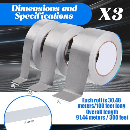Image of Amylove 3 Roll Double Conductive Fabric Tape Cloth Conductive Adhesive Tape Roll(1in x 100ft, 1.5in x 100ft, 2in x 100ft)