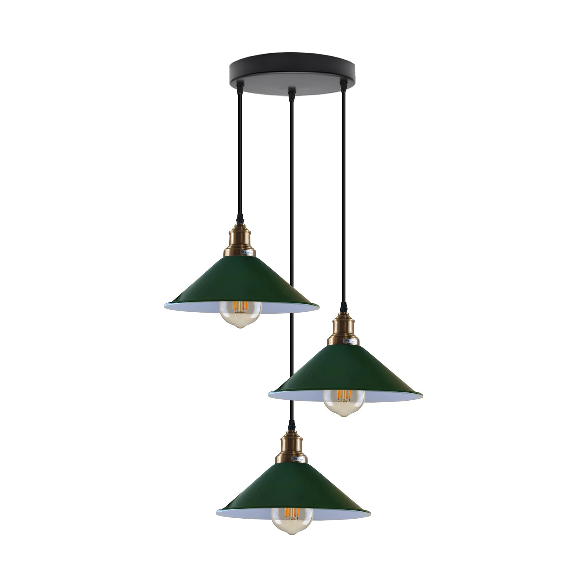 LEDSone Industrial 3 Head Black Metal Ceiling Pendant Light (Green with Bulb) — image 1