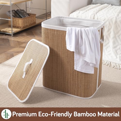 Image of HOKIPO Eco-Friendly Bamboo Laundry Basket for Clothes with Lid, Large - 60 Liter Laundry Hamper 40x30x50 cm (AR-6146)