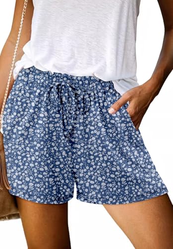 Angerella Womens Cute Shorts for Summer Fashion Holiday Ladies Elastic Waist Lounge Shorts with Pockets FlowerBlue M