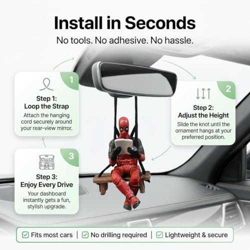 Image of YOURKARTS.COM Deadpool Car Hanging Toy for Rearview Mirror Superhero Car Accessory | Cute Swinging Deadpool Figurine for Car Interior Decoration