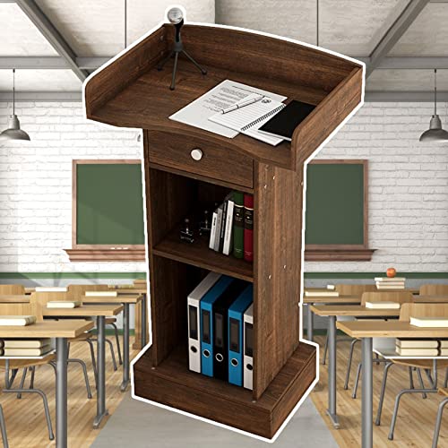 Atril ajustable con estante de almacenamiento y cajón, púlpito de aula para profesores, enseñanza portátil para presentaciones escolares y eventos