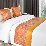 Jacquard-Satin-Bettläufer, Hotelqualität Samtig weicher Bett-Schal für Schlafzimmer Hotel Gästehaus, Bett-Schals ohne Ausbleichen, Bettwäsche-Schutz-Orange|| 50x210cm for 1.5m Bed