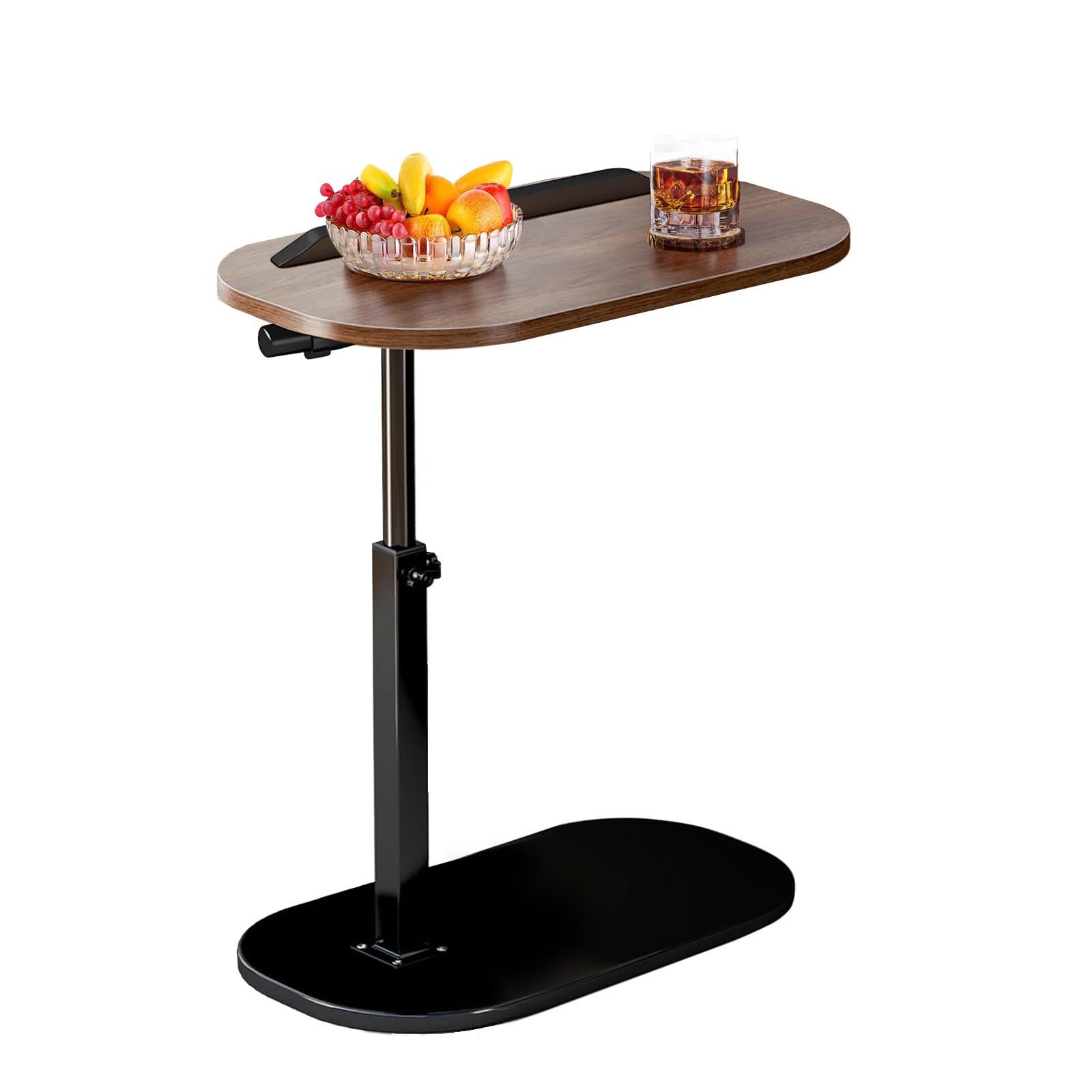 c shaped end side table with anti-drop rod adjustable height & 360¬? swivel snack table for couch sofa bedroom living room tv tray table for eating dinner or laptop small spaces walnut
