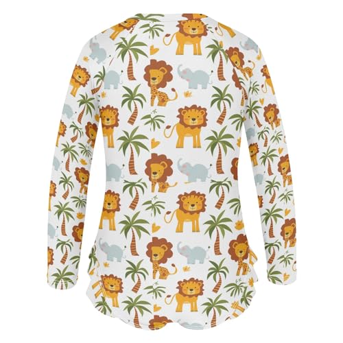 Cartoon Lion Girls Long Sleeve Swimsuit Rash Guard One Piece Bathing Suits Zipper 3-12T3