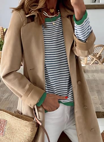Image of Womens Striped Lightweight Cotton Sweaters Long Sleeve Crew Neck Color Block Casual Knitted Pullover Tops