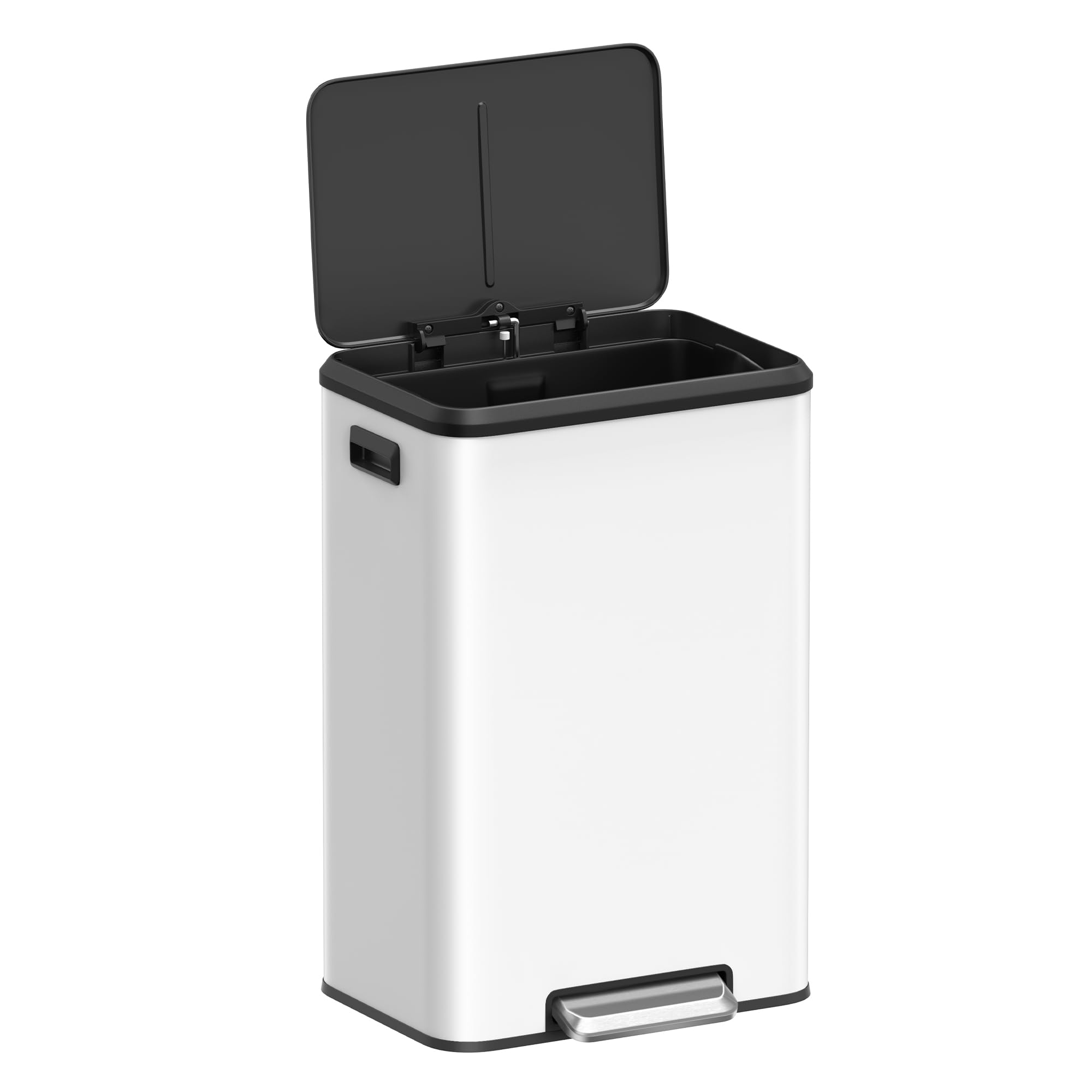 SONGMICS LTB541W4002 40L Kitchen Pedal Bin with Lid, Rubbish Basket, Soft Close, Stay Open Lid, Wide Pedal, White Home & Kitchen