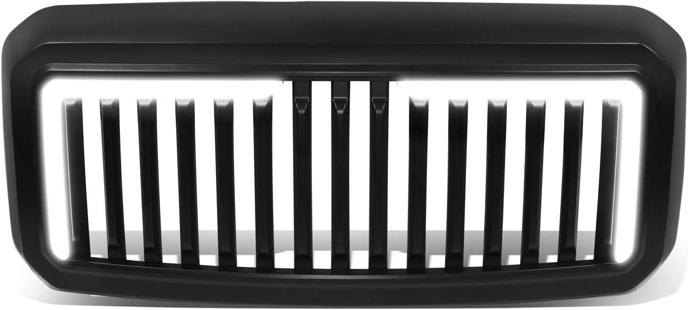 DNA MOTORING Front Grille Grill Badgeless Vertical Slat/L-Pattern LED Light Bar Compatible with 2011-2016 F250 SD F350 SD F450 SD F550 SD, Matte Black, GRF-LB-019-T6