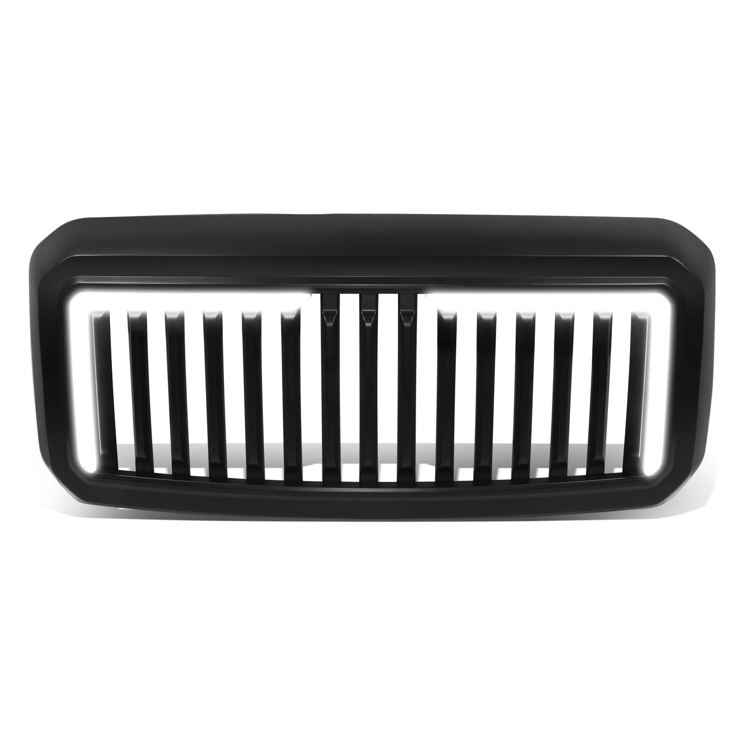 DNA MOTORING Front Grille Grill Badgeless Vertical Slat/L-Pattern LED Light Bar Compatible with 2011-2016 F250 SD F350 SD F450 SD F550 SD, Matte Black, GRF-LB-019-T6